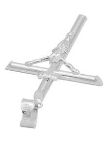 Smooth Tubular Cross Pendant Christ Man Silver 925 6 Cm - Silver - View 4