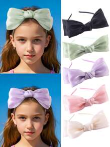 1/5 Pcs Girls Luxury Silky Big Bow Headband, New Fashion Lovely Bright Ribbon Bowknot Hairband Hair Accessories For Parties And Daily Use - Multicolor - View 2