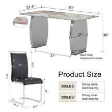 MUUOKY Juego de mesa de comedor de 71" para 6, juego de mesa de comedor con tablero de vidrio de imitación de mármol de 0,4" de espesor, juego de mesa de cocina de 7 piezas, mesa de comedor rectangular moderna con 6 sillas de PU para comedor, cocina, juego de mesa para decoración de habitaciones, decoración del hogar, accesorios de cocina, decoración del día de San Valentín, cocina, boda, día de San Valentín - Negro - Ver 6