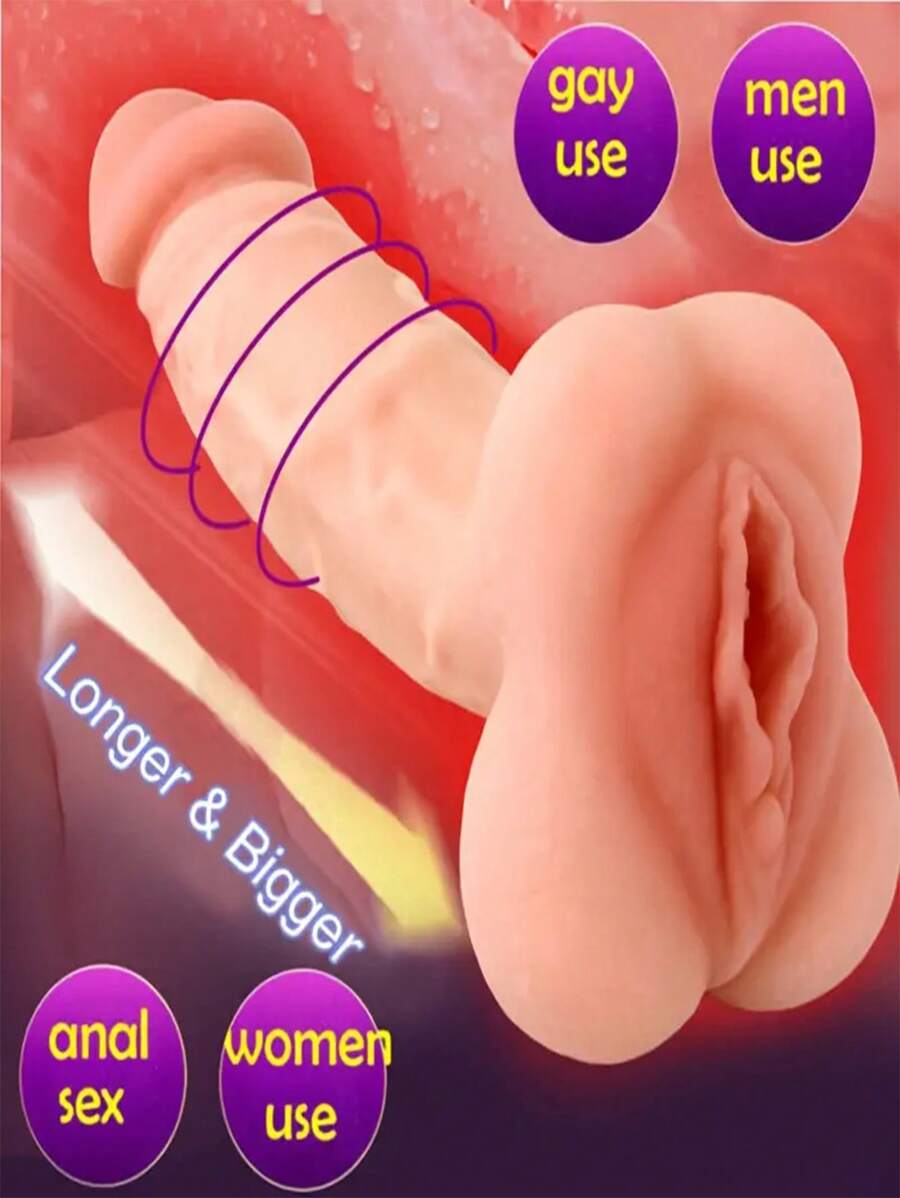 Dildo realista portátil 2 en 1 con piel del pene, testículos y bolsillo vaginal - Juguete sexual portátil unisex masturbador - Juguete sexual para adultos - Material TPE - Impermeable - Sin pilas 1 pieza