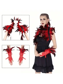 Șal cu pene din dantelă verde, mânecă, rochie, recuzită de dans, misterios, stil gotic negru, retro, elegant, șal cu pene, aripi de umăr, accesorii pentru jocuri de rol, cadouri de Halloween