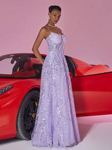 BluePlum Váy Maxi Chữ A Sequin Tương Phản Màu Tím Sang Trọng Thanh Lịch Cho Nữ, Váy Đầm Dự Tiệc Sang Trọng Gợi Cảm Hở Lưng Cho Tiệc Cocktail, Dạ Hội, Đám Cưới, Tốt Nghiệp (Đính Hạt Nhiều Màu), Váy Dự Tiệc Cưới, Váy Dạ Hội - Màu tím hoa cà - Xem 4