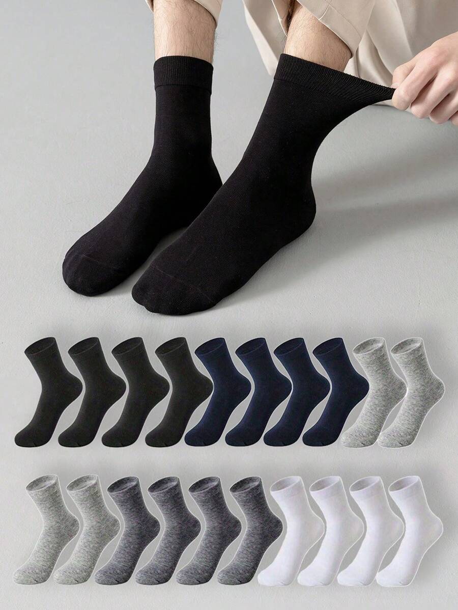 Paquete de calcetines de tripulación neutros de 5 tonos para hombres (1/5/10/15/20 pares) - Calcetines elásticos para el tobillo en gris oscuro/azul marino/negro/blanco/carbón con un ajuste transpirable y elástico para la oficina, el gimnasio, artículos de viaje esenciales
