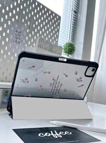 1 pièce Étui de tablette en acrylique transparent et aux fonctions anti-chute et de veille, avec design floral et lettres recto-verso. Compatible avec iPad. Cadeau parfait pour les vacances