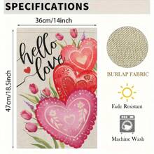 1 pieza Bandera de jardín con estampado de corazón rosa, bandera decorativa romántica para boda, patio, jardín exterior