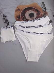 4 件装女士白色字母腰带性感运动款三角内裤 - 白色 - 查看 3