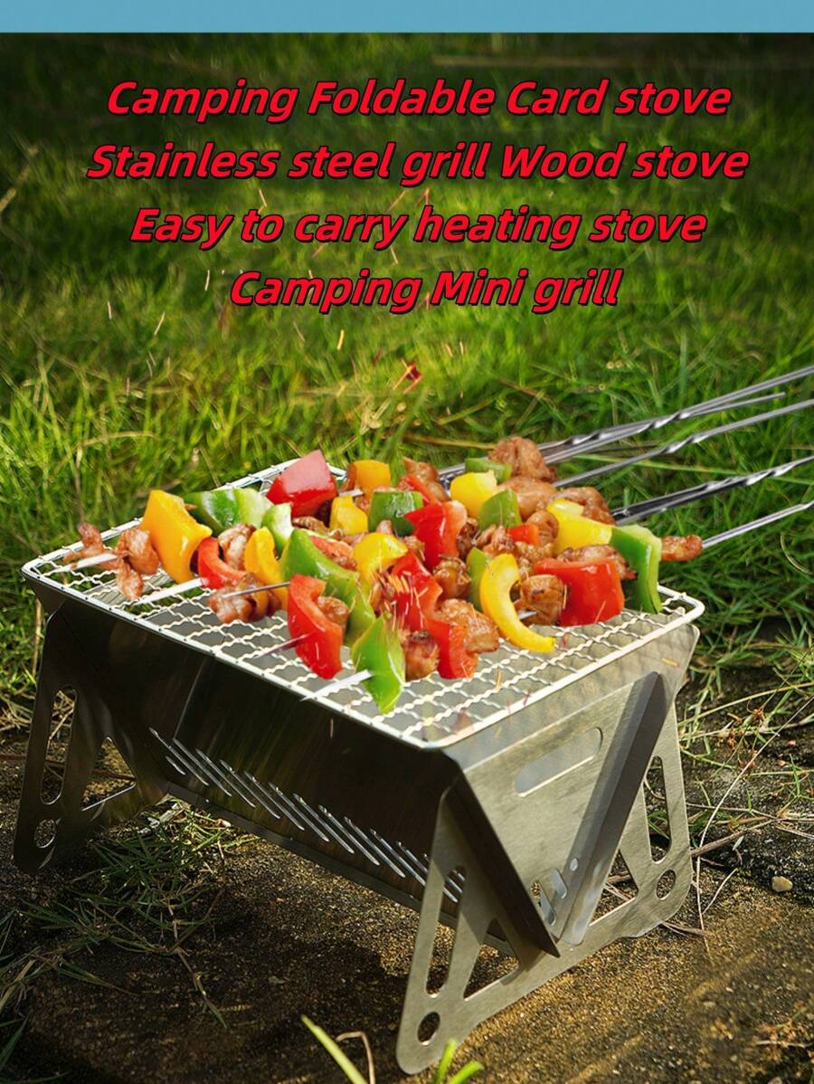 1 Stück faltbarer Edelstahl Campingkochset, tragbarer Grill für den Außenbereich