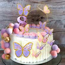 LaVenty Butterfly Cake Decorations With Purple Pink Gold Balls Cake Toppers For Gender Reveal Wedding Birthday Bridal Shower Party Decor