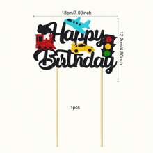 1Pc Transportations Cake Topper Transportation Traffic Light Happy Birthday Cake Topper For Traffic Vehicle Bus Car Train Plane Ship Themed Birthday Party Supplies