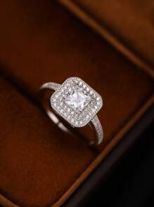 Anillo de boda de moda clásica, anillo de compromiso de plata esterlina S925 con corte de princesa y circonita cúbica para mujeres