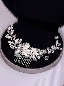 1pc Wedding Bridal Hair Comb, Elegant Bohemian Style Handmade Crystal & Pearl Hair Accessory For Wedding Dress Photo Shoot,Hair Accessories,Bride Hair Styling, Side Comb