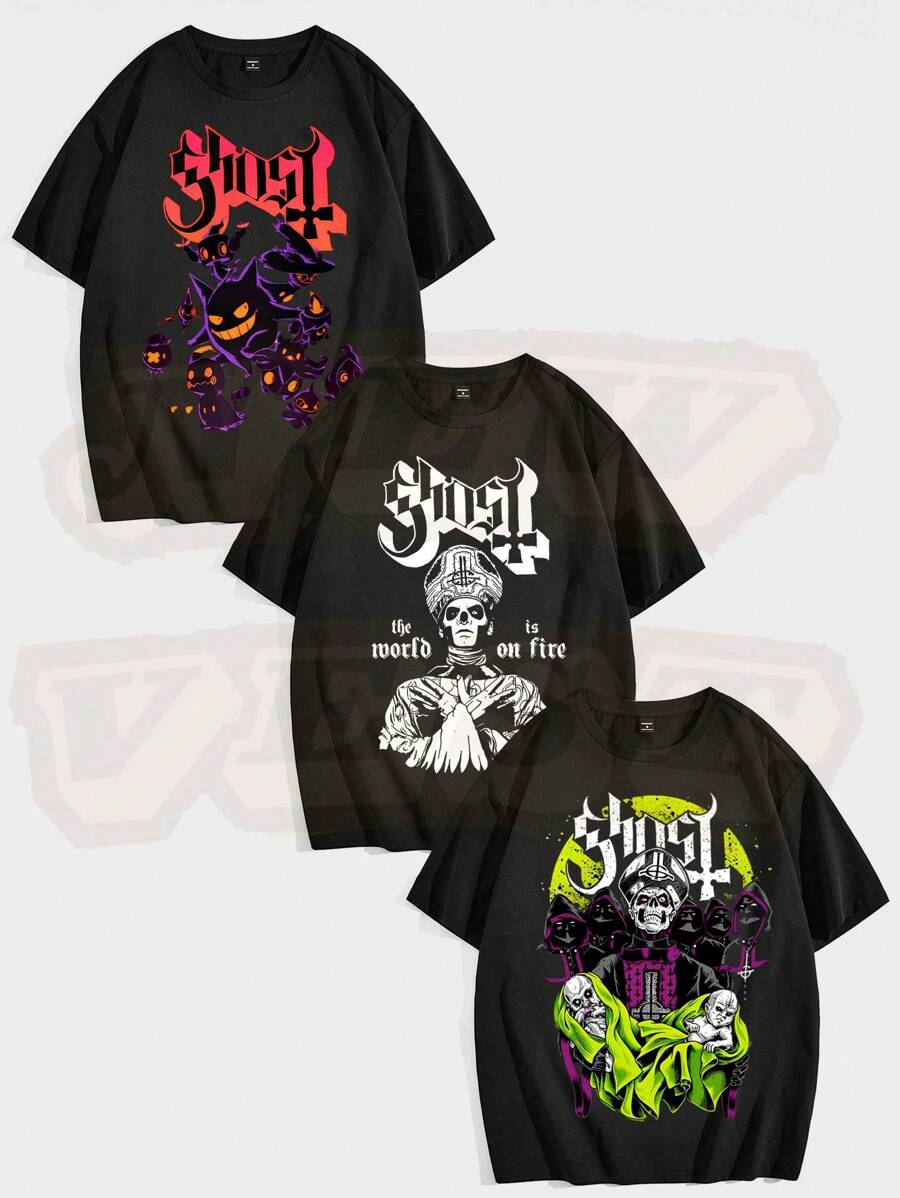 Kit 3 Basic Ghost T-Shirts Unisex 100% Cotton Streetwear Launch Immediate Shipping Various Colors!! - màu đen - Xem 1