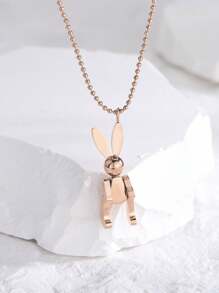 1 Piece Stainless Steel Robotic Rabbit Pendant Necklace, Minimalist Style Choker Necklace For Women