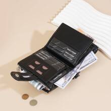 新款拉链零钱包女士时尚纯色压纹多卡位短款钱包商务休闲女士卡包礼品必备女士钱包钱包男士小钱包迷你钱包 - 黑色 - 查看 10