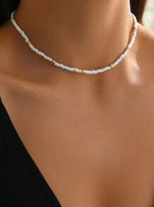 1pc Dopamine Glass Beaded Choker Necklace, Bohemian Cylinder Beaded Necklace, Fashionable & Unique Clavicle Chain, Versatile For Party, Holiday, And Daily Wear - Multicolor - View 7