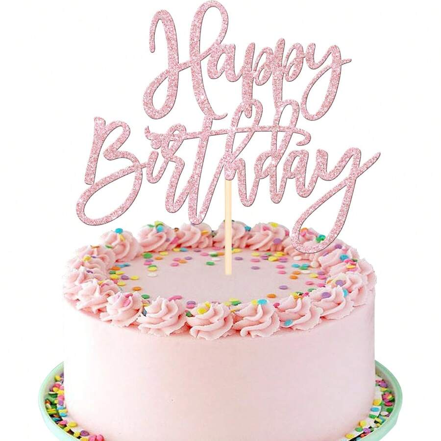 1pc Happy Birthday Cake Topper, Glitter Happy Birthday Cake Sign, Decoration For Birthday, Anniversary Party Cake - Multicolor - View 1