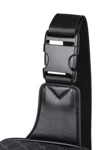 1 pieza Bolso de pecho de hombre con estampado geométrico negro de PU, bolso bandolera casual y de moda adecuado para compras, deportes, vacaciones para hombres y mujeres