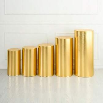 3/5pcs Set Dessert Table Cover, Polyester Fabric With Gold Foil, Round Cylinder Dessert Buffet Table Topper, Wedding Party Decor, Fits All Seasons (Excludes Stand)