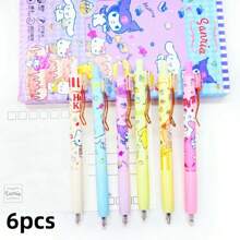 Sanrio 6pcs Sanrio Cartoon Cute Press Neutral Pen Quick Drying Easy Writing Student Girl Acrylic Patch Signature Pen Suitable For Office School Teachers And Students Holiday Birthday Beautiful Small Gifts
