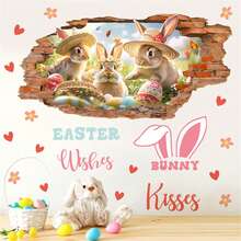Pegatinas de pared de Pascua, lindas pegatinas 3D de conejo que se abren paso a través de la pared, calcomanías artísticas para ventanas, decoraciones para la oficina y el dormitorio. - Multicolor - Ver 6