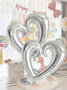 Mtrong Te 2 件 36 英寸大号金粉色红色钩心铝箔气球生日快乐派对婚礼装饰氦气球，圣诞节 - 銀色 - 查看 1