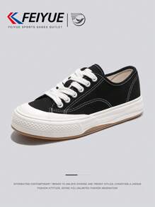 FEIYUE. 1 Pair Unisex Lace-Up Canvas Shoes, Casual Versatile Lightweight Breathable Shoes, Women Outdoor Low-Top Athletic Couple Sneakers