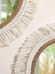 1pc Handmade Acrylic Woven Wall Mirror - Bohemian Style Round Mirror With Tassel Decor, Rustic Natural Wall Decor Suitable For Living Room, Bedroom Or Bathroom, Perfect For Spring/Summer Home Decor, Mother's Day Gift, Room Decoration, Garden Decor, Wedding Decor And Home Decoration. - Beige - View 10