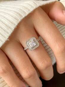 Anillo de boda de moda clásica, anillo de compromiso de plata esterlina S925 con corte de princesa y circonita cúbica para mujeres