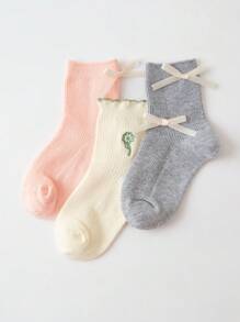 mini bala Girls' Breathable Cotton Socks, Summer Sweat-Free Design, 3 Packs - White and Red - View 2