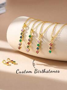 1pc Customized Personalized Birthstone Inlaid Heart Shape Engraved Names Necklace, Ideal For Mother's Day, Valentine's Day, Birthday, Anniversary, Christmas, Graduation, Or Home Gift For Friends, Classmates And Family Members