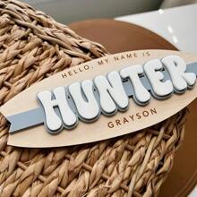 1 件定制波西米亚风木质和亚克力个性化名字标牌，3D 分层手工藤条墙面装饰，适用于托儿所或儿童卧室 - 婴儿洗礼、新生儿、女孩或男孩生日礼物 - 多色 - 查看 6