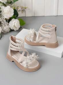 Girls' Sweet And Cute Flat Sandals, Fashionable Princess Beach Shoes, Comfortable, Lightweight, Non-Slip Dress Shoes For Wedding, Performance And Party, Suitable For All Seasons