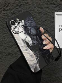 1pc Black & White Two-Tone Stud Horse Print Contrast Color Cool Animal Pattern Hard-Edge Matte Phone Case, Compatible With IPhone Apple X/XS/XSMAX/XR/11/12/13/14/15/16/16PRO/16PROMAX, Galaxy A05/A15/A25/A35/A53/A54/A55/A56/S23/S24/25 - Multicolor - View 4