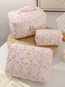 1Pc/Set Floral Pink Makeup Bag For Girls Makeup Bag Set Cosmetic Organizer Multi-Functional Storage Bag Clutch With Zipper Closure For Skin Care,Cosmetics,Lip Oil,Sunscreen Cream,Hand Cream,Headset,Coin,Stationery,Small Items Cute Makeup Bag Makeup Bags Makeup Case Make Up Bag Daily Commute Essentials Travel Essentials Cruise Essentials Dorm Essentials The Gift For Good Friends Birthday Gift Wedding Bridesmaid Gift Mom's Gift Teacher's Gift Back To School Supplies - Pink - View 4