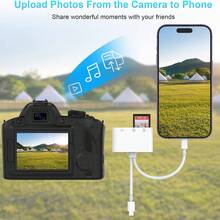 1 pièce Lecteur de carte SD avec connecteur double Lightning et USB-C, lecteur de carte de stockage prêt à l'emploi compatible avec 17 Pro Max/17 Pro/17 Plus/17/16/15/14/13/12/11/XS/XR/8/7/6, iPad, sans application requise