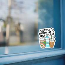 1PC Funny Coffee & Water Sticker – Multiple Drinks At Once Club | Cute Vinyl Decal For Iced Coffee, Hot Coffee, Water Bottles & More | Hydration & Caffeine Lover Gift | Aesthetic Barista Sticker For Laptops, Notebooks, And Tumblers - Multicolor - View 10