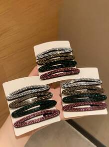 12个装女士椭圆形镂空水钻发夹，时尚优雅发饰爪夹发卡，适合上学、派对等场合