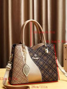 3pcs Women Fashion Print Handbag + Shoulder Bag + Crossbody Bag Set, & Versatile - Gold - View 5