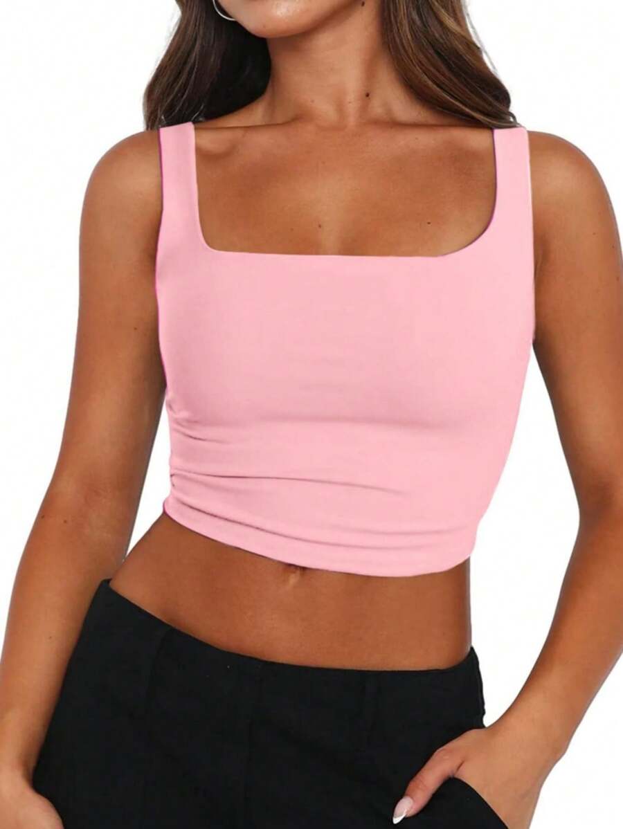 KAHULE Women's Square Neck  Sleeveless Crop Tops Workout Fitness Basic Cropped Tank Top Casual Fashion Tops