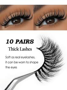 10 对蓬松仿貂皮假睫毛浓密逼真假睫毛条状睫毛凌乱柔软卷曲超轻仿接发自然睫毛用于化妆美容 - 自然纖長款 - 查看 2