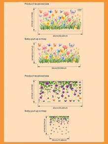 1 pieza Etiqueta autoadhesiva para ventana con patrón de flores silvestres y mariposas de colores, decoración de cristal, póster decorativo, decoración para habitación de niños/ventana del patio, calcomanía de pared de PVC removible