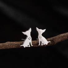 1 paire de boucles d'oreilles élégantes en acier inoxydable, boucles d'oreilles de chien de dessin animé et boucles d'oreilles pour animaux de compagnie, un cadeau de bijoux hors du commun
