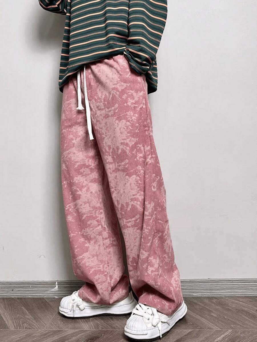 Pantaloni casual da uomo nuovi, stile vintage americano, con stampa Tintura a nodi, morbidi e dritti - Rosa - Visualizzare 1