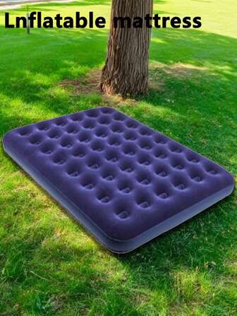 1pc Inflatable Camping Air Mattress, Flocked PVC Thick Pad