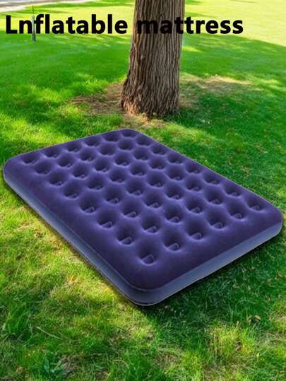 1pc Inflatable Camping Air Mattress, Flocked PVC Thick Pad