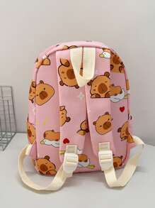 Cartoon Fashion Kids Backpack, Cute Casual Lightweight Outdoor Bag With Capybara Print