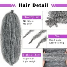 6 Packs African Kinky Wavy Hair Extensions, Springy Afro Kinky Coily Hair Extensions, Pre-Stretched Crochet Locs Hair Extensions - Gray Ombre - View 4