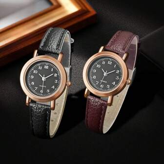 2pcs Couple Watches Women And Men Quartz Lovers Watch Women Wristwatch Casual Ladies Clock Leather Watch Festival Gift Valentine's Day