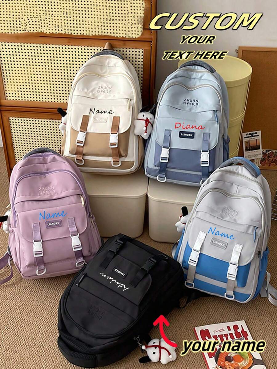 Customized Backpack, Large Capacity, Multi-Compartment Color Block Backpack, Casual And Versatile Cute Cartoon School Bag. Suitable For Boys And Girls, Teen Freshmen, And Junior High School Students. Perfect For The Outdoors, Back To School Trips, Birthday Gifts For Her Best Friends, Backpacks.