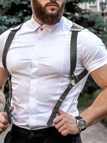 Men's Fashion Suspenders PU Leather Adjustable Braces Gothic Body Shaper Suspenders, Suitable For Casual Everyday Wear With Jeans, Also Good For Teens, Summer, Outdoor, Athletic, Travel, Graduation, Birthday Gifts, Daily Wear